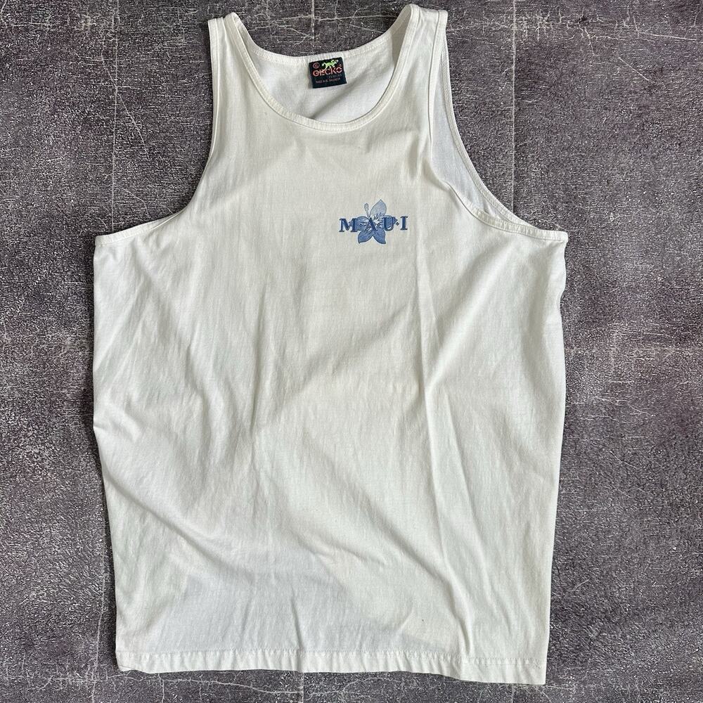 Men's Vintage 90's Gecko Maui Hawaii Whale Watching Island Style Tank T Shirt XL